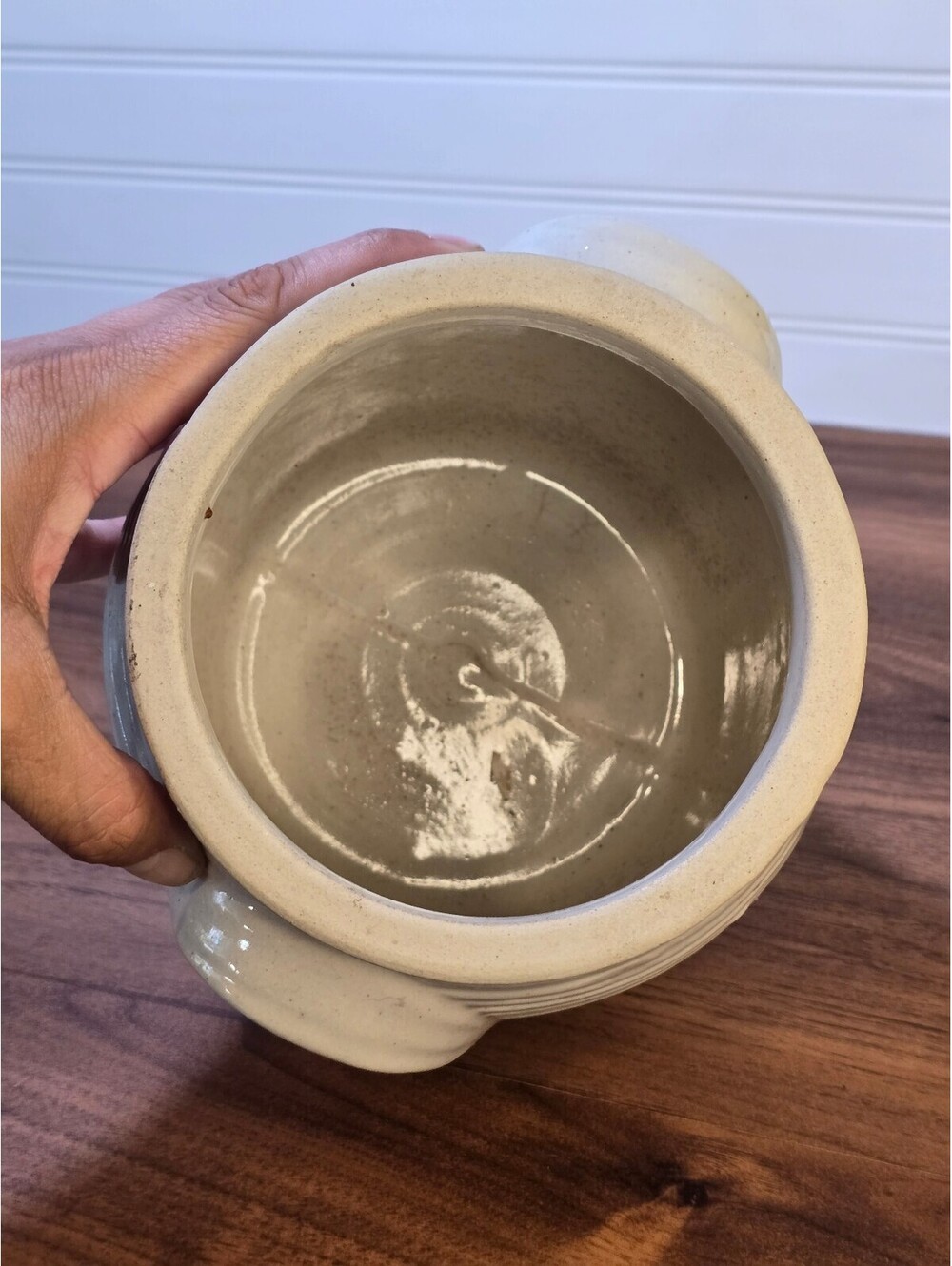 Vintage Stoneware Pottery Crock with Handles - Picture 5 of 9